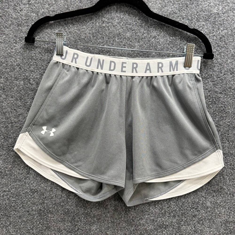 Under Armour Women HeatGear Gray White Mesh Athletic Running Shorts XS Loose Fit